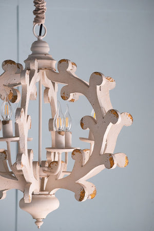 English Elm 6 Light Farmhouse Chandelier Linen Shade Weathered White Vintage Foyer Dining Fixture W2078138924