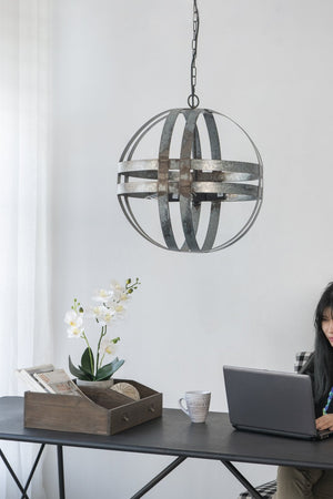 English Elm 4 Light Galvanized Steel Sphere Chandelier Antique Silver Finish for Dining Foyer W2078138929