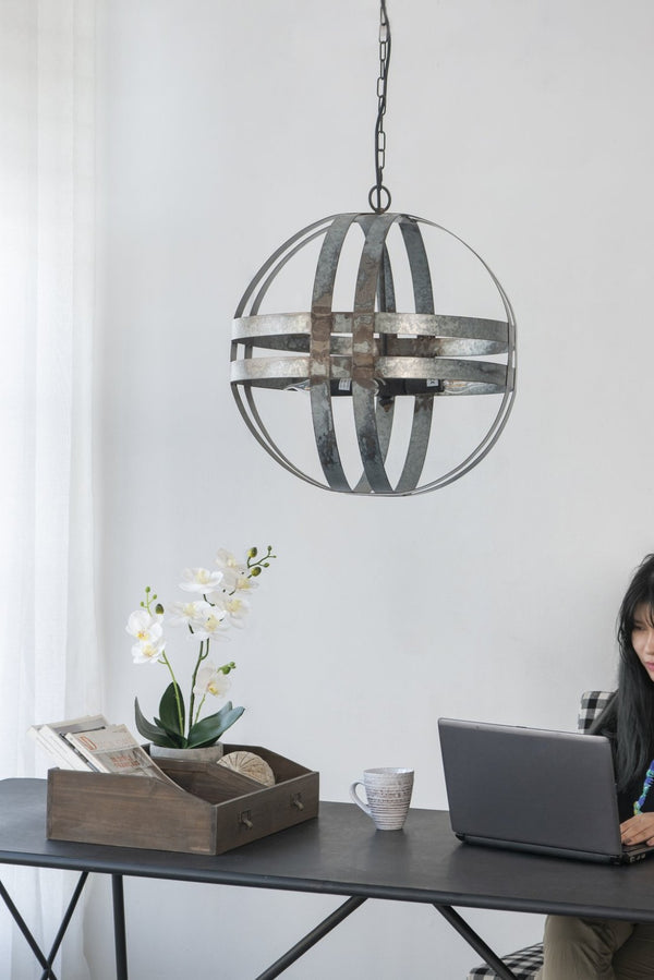English Elm 4 Light Galvanized Steel Sphere Chandelier Antique Silver Finish for Dining Foyer W2078138929