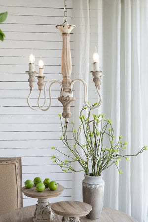 English Elm 4 Light Fir Wood Iron Chandelier Rustic Farmhouse Fixture for Dining Foyer Kitchen W2078138921