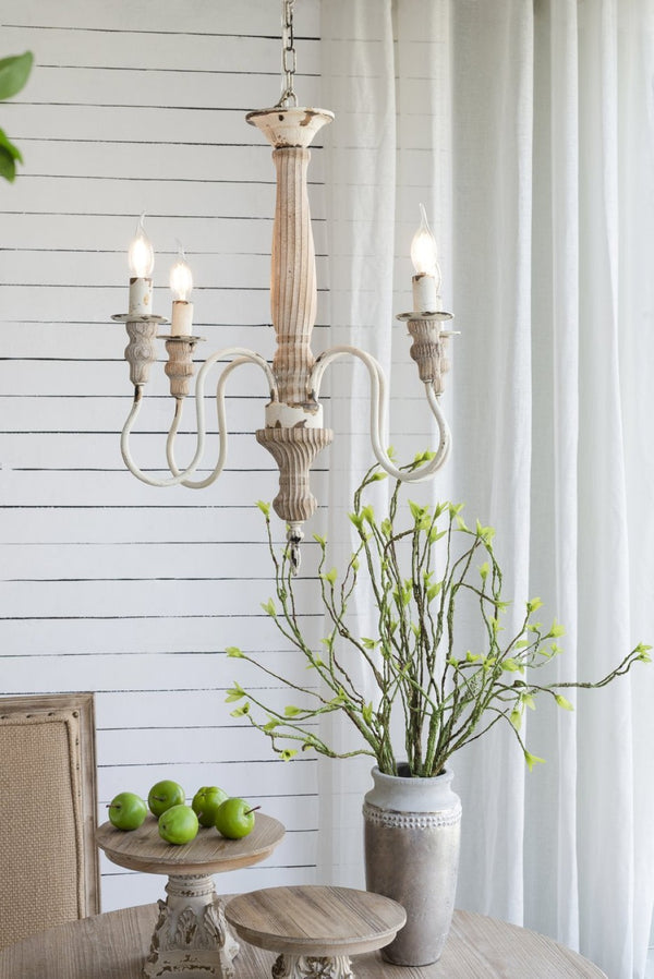 English Elm 4 Light Fir Wood Iron Chandelier Rustic Farmhouse Fixture for Dining Foyer Kitchen W2078138921