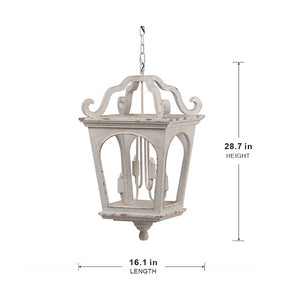 English Elm 4 Light Fir Wood Chandelier Distressed White Farmhouse Pendant for Dining Foyer W2078138918
