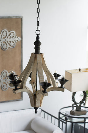 English Elm 6 Light Farmhouse Chandelier Distressed Pine Wood Iron Dining Foyer Ceiling Fixture W2078138919
