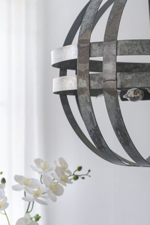 English Elm 4 Light Galvanized Steel Sphere Chandelier Antique Silver Finish for Dining Foyer W2078138929