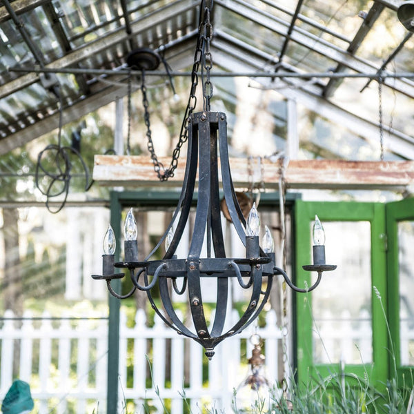 English Elm 6 Light Iron Chandelier Antique Black Candelabra Style Fixture for Dining Foyer W2078138933