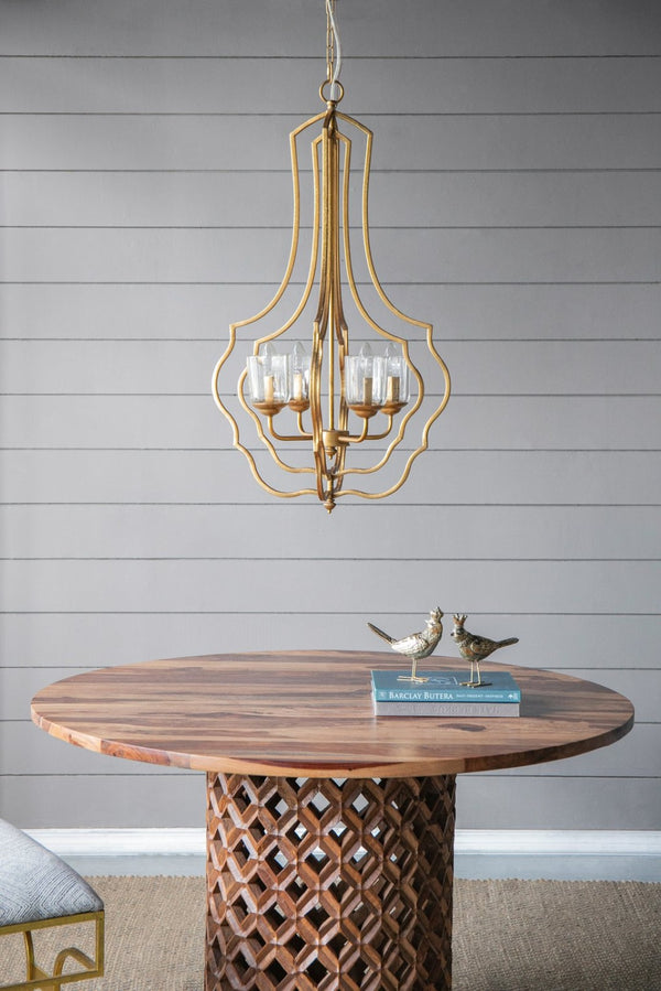 English Elm 4 Light Iron Chandelier Antique Gold Candelabra Arms Foyer Dining Entryway Fixture W2078138931