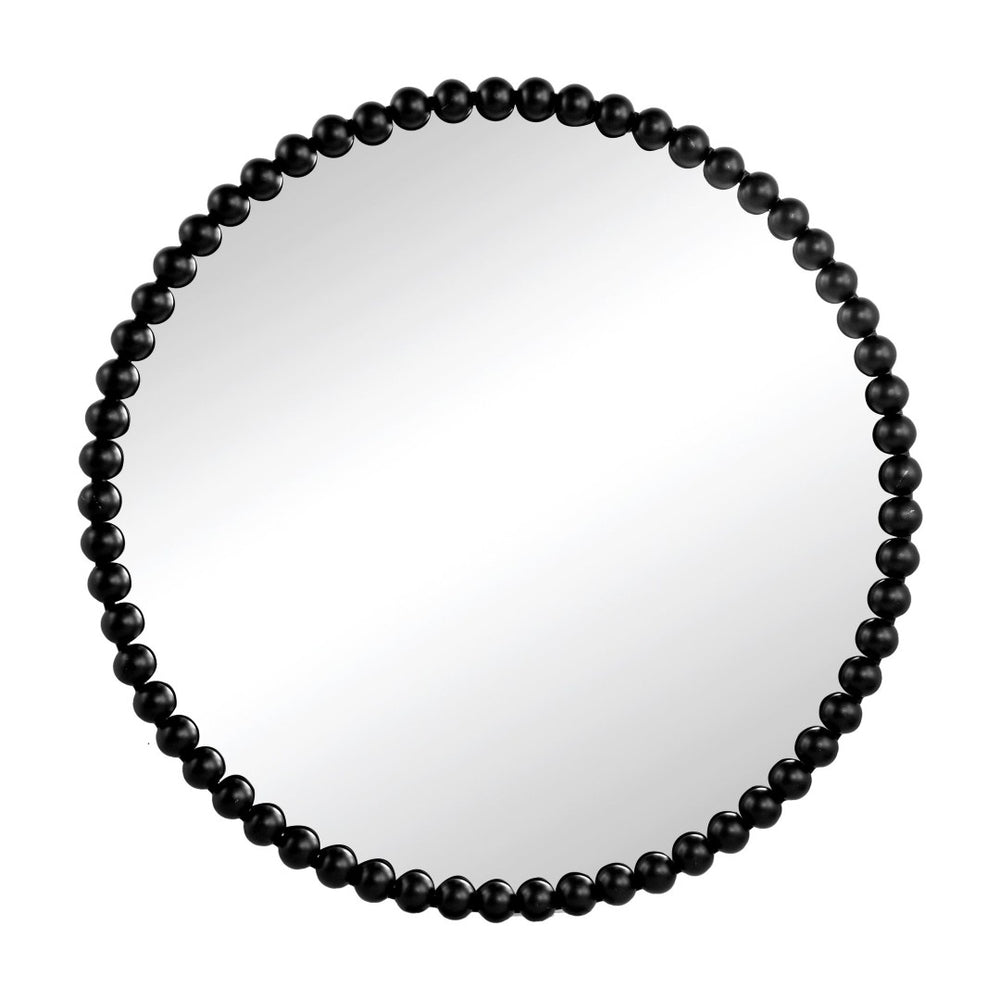 English Elm 32" Iron Bead Round Wall Mirror Matte Black Frame Accent for Bedroom or Entryway W2078138953