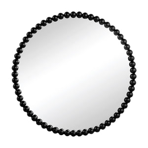 English Elm 32" Iron Bead Round Wall Mirror Matte Black Frame Accent for Bedroom or Entryway W2078138953
