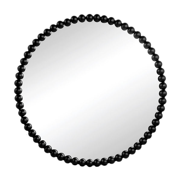 English Elm 32" Iron Bead Round Wall Mirror Matte Black Frame Accent for Bedroom or Entryway W2078138953