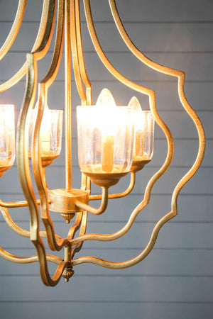 English Elm 4 Light Iron Chandelier Antique Gold Candelabra Arms Foyer Dining Entryway Fixture W2078138931