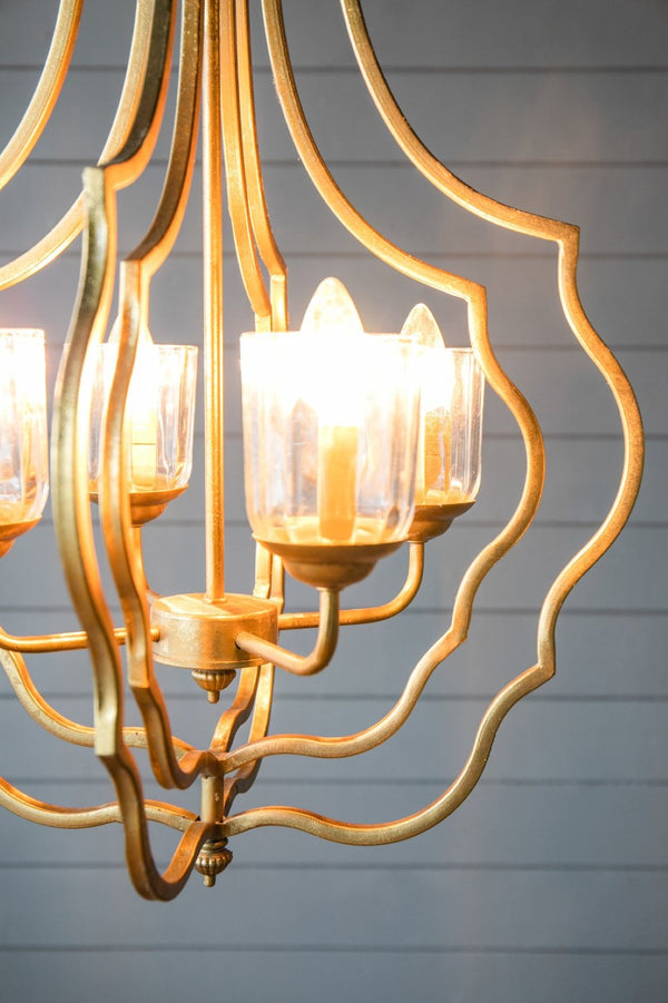 English Elm 4 Light Iron Chandelier Antique Gold Candelabra Arms Foyer Dining Entryway Fixture W2078138931