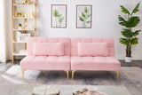 Christopher Knight Home® - Noble House - 71" Convertible Sofa Bed Futon With Gold Metal Legs Teddy Fabric (Pink)