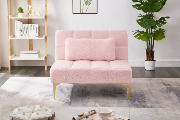 English Elm Convertible Teddy Fabric Single Sofa Bed with Gold Metal Legs, Plush Pink Futon Chair for Small Spaces W1097123595