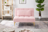 Christopher Knight Home® - Noble House - Convertible Single Sofa Bed Futon With Gold Metal Legs Teddy Fabric (Pink)