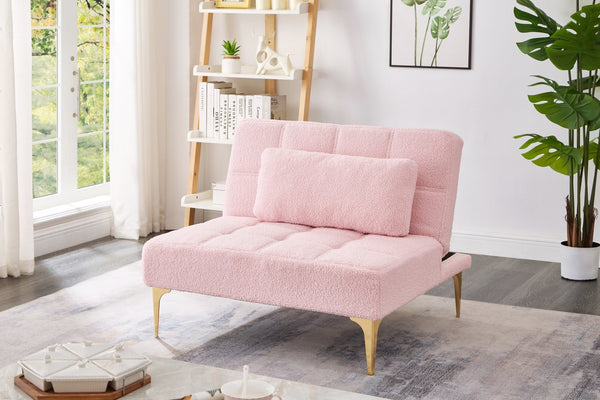 English Elm Convertible Teddy Fabric Single Sofa Bed with Gold Metal Legs, Plush Pink Futon Chair for Small Spaces W1097123595