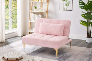 Christopher Knight Home® - Noble House - Convertible Single Sofa Bed Futon With Gold Metal Legs Teddy Fabric (Pink)