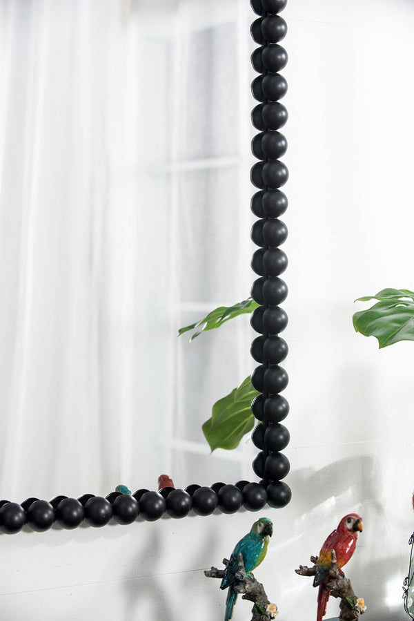 English Elm 24" X 36" Beaded Iron Frame Rectangular Wall Mirror Matte Black Textured Entryway Decor W2078138954