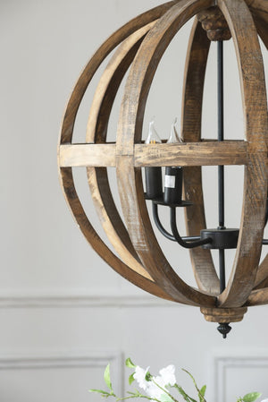 English Elm 4 Light Fir Wood Chandelier with Iron Accents for Dining Room Foyer or Kitchen W2078138926