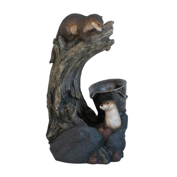 English Elm 16.9x10.2x31.9" Sculptural Polyresin Indoor Outdoor Fountain with Light Cascading Flow W2078138955