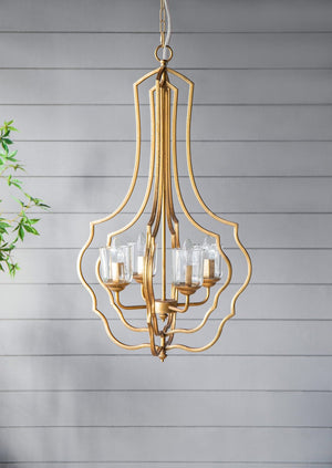 English Elm 4 Light Iron Chandelier Antique Gold Candelabra Arms Foyer Dining Entryway Fixture W2078138931