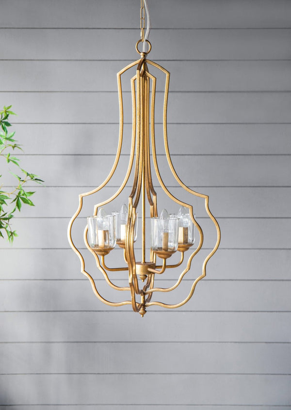 English Elm 4 Light Iron Chandelier Antique Gold Candelabra Arms Foyer Dining Entryway Fixture W2078138931