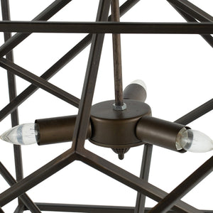 English Elm 3 Light Matte Black Iron Chandelier Geometric Frame Fixture for Dining or Foyer W2078138928