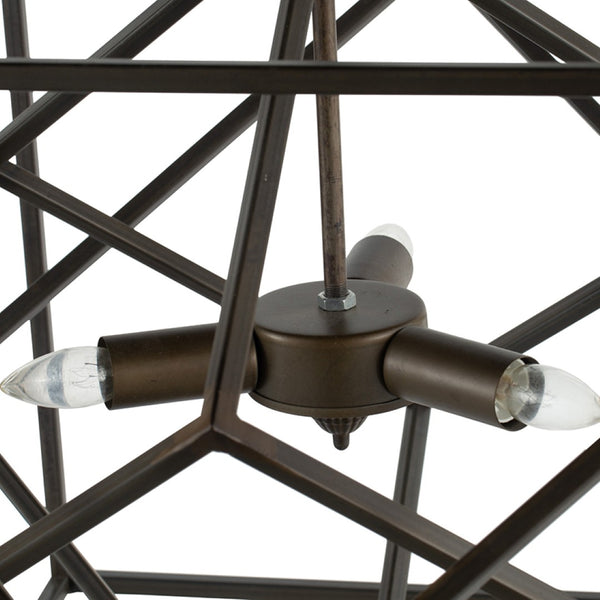 English Elm 3 Light Matte Black Iron Chandelier Geometric Frame Fixture for Dining or Foyer W2078138928