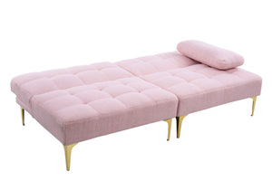 English Elm 71" Convertible Sofa Bed Futon in Plush Teddy Fabric Pink with Gold Metal Legs, 3-Seater, 600lb Capacity W1097S00100