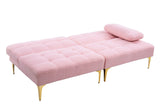 Christopher Knight Home® - Noble House - 71" Convertible Sofa Bed Futon With Gold Metal Legs Teddy Fabric (Pink)