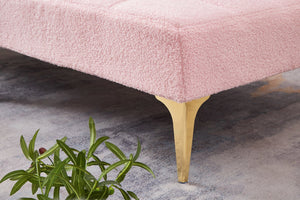 English Elm Convertible Teddy Fabric Single Sofa Bed with Gold Metal Legs, Plush Pink Futon Chair for Small Spaces W1097123595