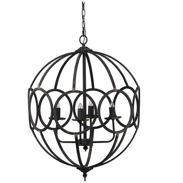 English Elm 4 Light Iron Orb Chandelier Matte Black Candelabra Fixture for Dining Foyer Kitchen W2078138925