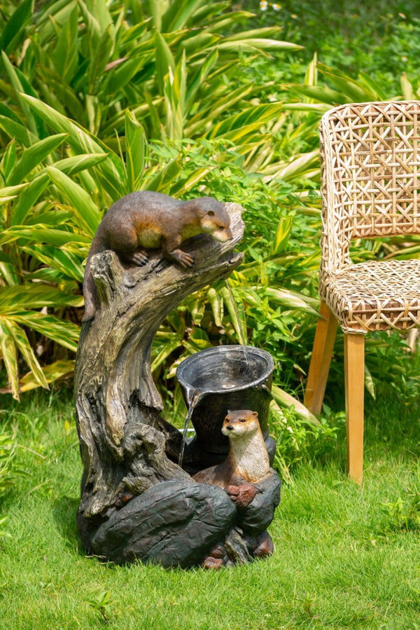 English Elm 16.9x10.2x31.9" Sculptural Polyresin Indoor Outdoor Fountain with Light Cascading Flow W2078138955