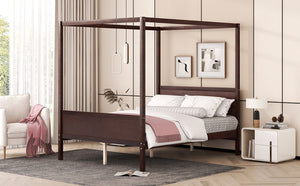 English Elm Queen Canopy Platform Bed with Built-in Headboard Pinewood Frame and Curtain Rails Espresso WF311397AAP