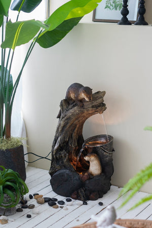 English Elm 16.9x10.2x31.9" Sculptural Polyresin Indoor Outdoor Fountain with Light Cascading Flow W2078138955