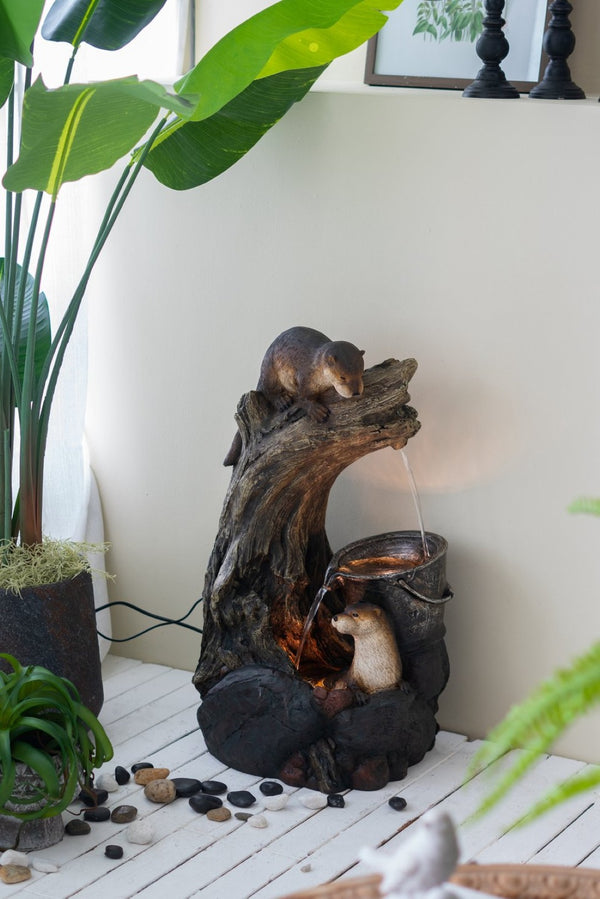 English Elm 16.9x10.2x31.9" Sculptural Polyresin Indoor Outdoor Fountain with Light Cascading Flow W2078138955