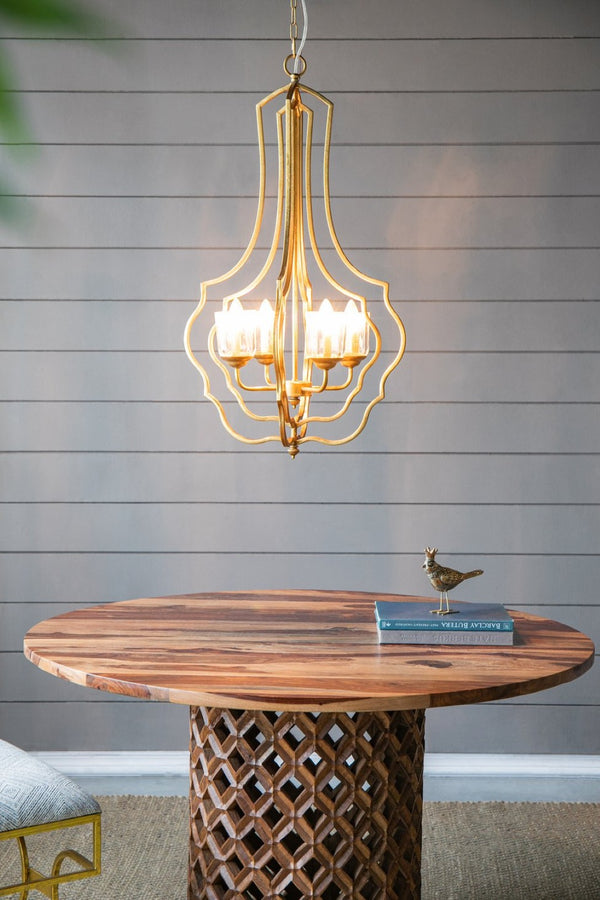 English Elm 4 Light Iron Chandelier Antique Gold Candelabra Arms Foyer Dining Entryway Fixture W2078138931