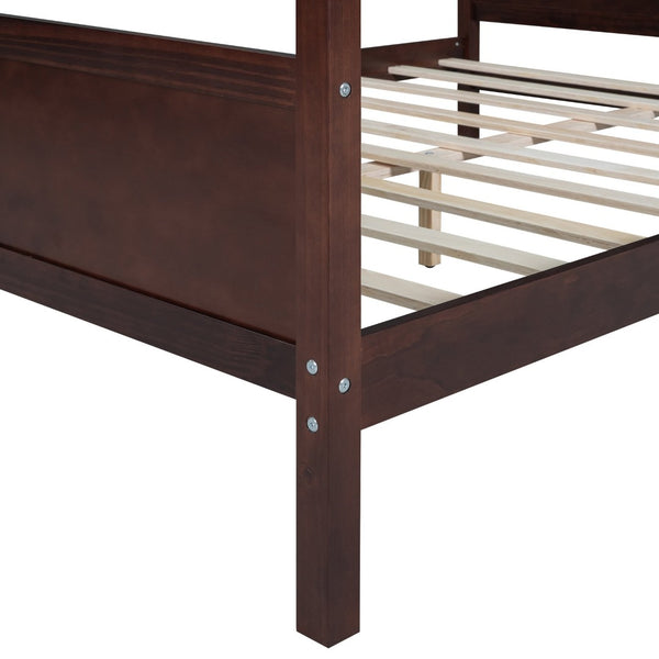 English Elm Queen Canopy Platform Bed with Built-in Headboard Pinewood Frame and Curtain Rails Espresso WF311397AAP