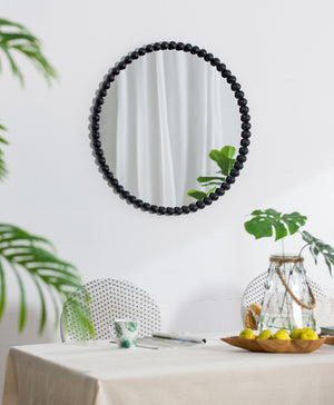 English Elm 32" Iron Bead Round Wall Mirror Matte Black Frame Accent for Bedroom or Entryway W2078138953