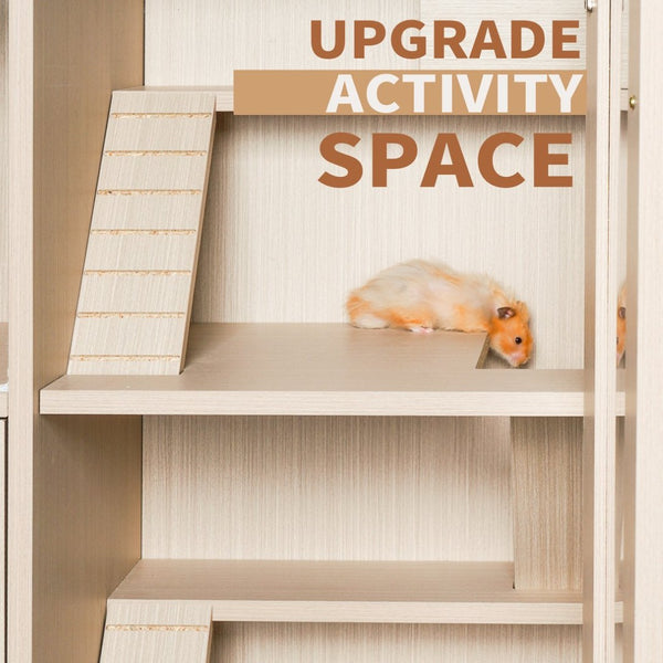 English Elm Guinea Pig Solid Wood Habitat with Acrylic View Panel and Built in Storage Cabinet Wood W1850P168633