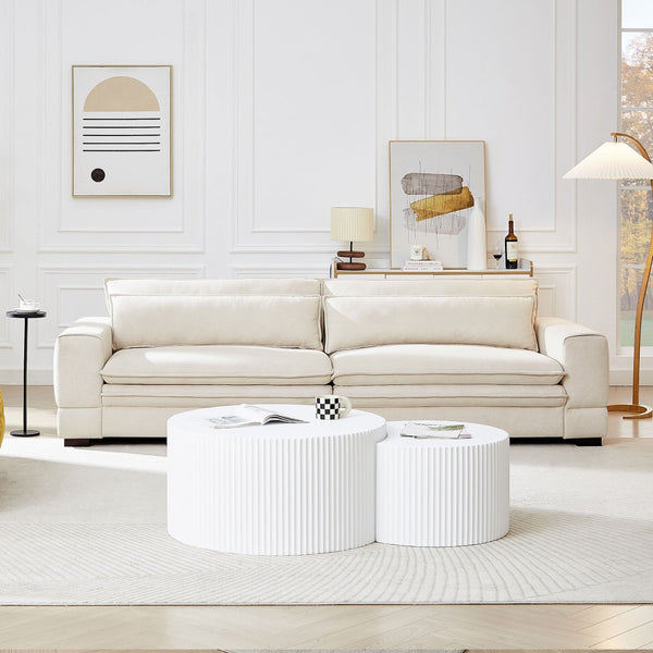 English Elm Mid-century Modern Sofa Polyester Upholstered Solid Wood Legs Neutral Beige Seat W876S00177