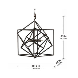 English Elm 3 Light Matte Black Iron Chandelier Geometric Frame Fixture for Dining or Foyer W2078138928