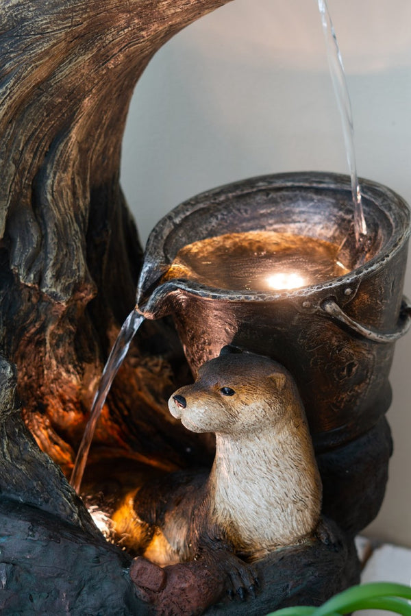 English Elm 16.9x10.2x31.9" Sculptural Polyresin Indoor Outdoor Fountain with Light Cascading Flow W2078138955