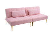 Christopher Knight Home® - Noble House - 71" Convertible Sofa Bed Futon With Gold Metal Legs Teddy Fabric (Pink)