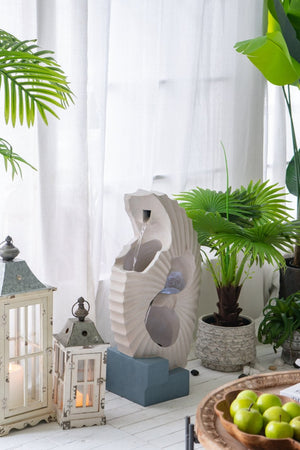 English Elm 16.9x10.2x31.9" Sculptural Polyresin Indoor Outdoor Fountain with Light Cascading Flow W2078138947