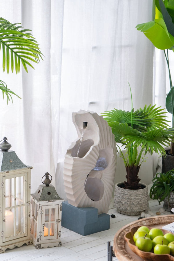 English Elm 16.9x10.2x31.9" Sculptural Polyresin Indoor Outdoor Fountain with Light Cascading Flow W2078138947