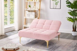 English Elm Convertible Teddy Fabric Single Sofa Bed with Gold Metal Legs, Plush Pink Futon Chair for Small Spaces W1097123595