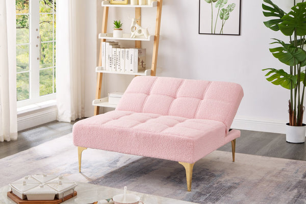 English Elm Convertible Teddy Fabric Single Sofa Bed with Gold Metal Legs, Plush Pink Futon Chair for Small Spaces W1097123595