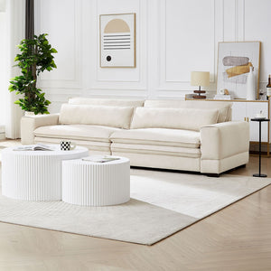English Elm Mid-century Modern Sofa Polyester Upholstered Solid Wood Legs Neutral Beige Seat W876S00177