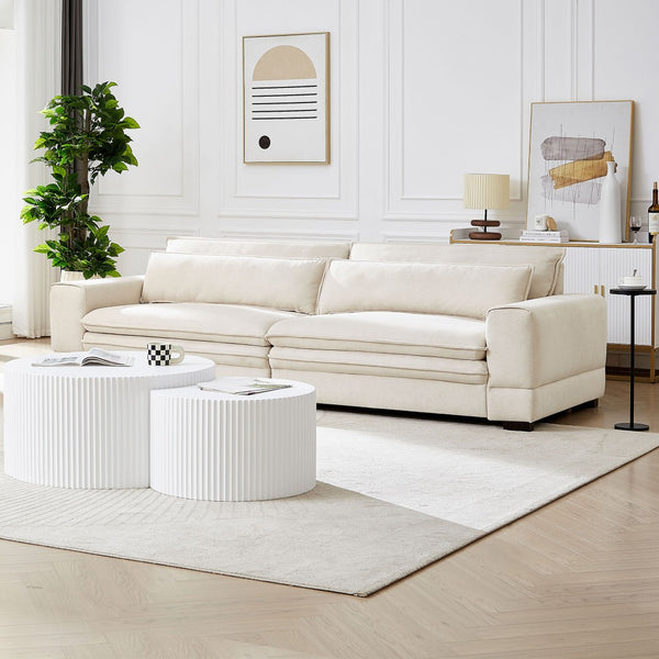 English Elm Mid-century Modern Sofa Polyester Upholstered Solid Wood Legs Neutral Beige Seat W876S00177