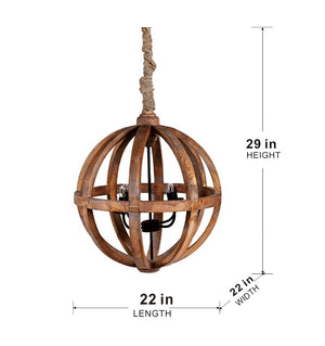 English Elm 4 Light Fir Wood Chandelier with Iron Accents for Dining Room Foyer or Kitchen W2078138926
